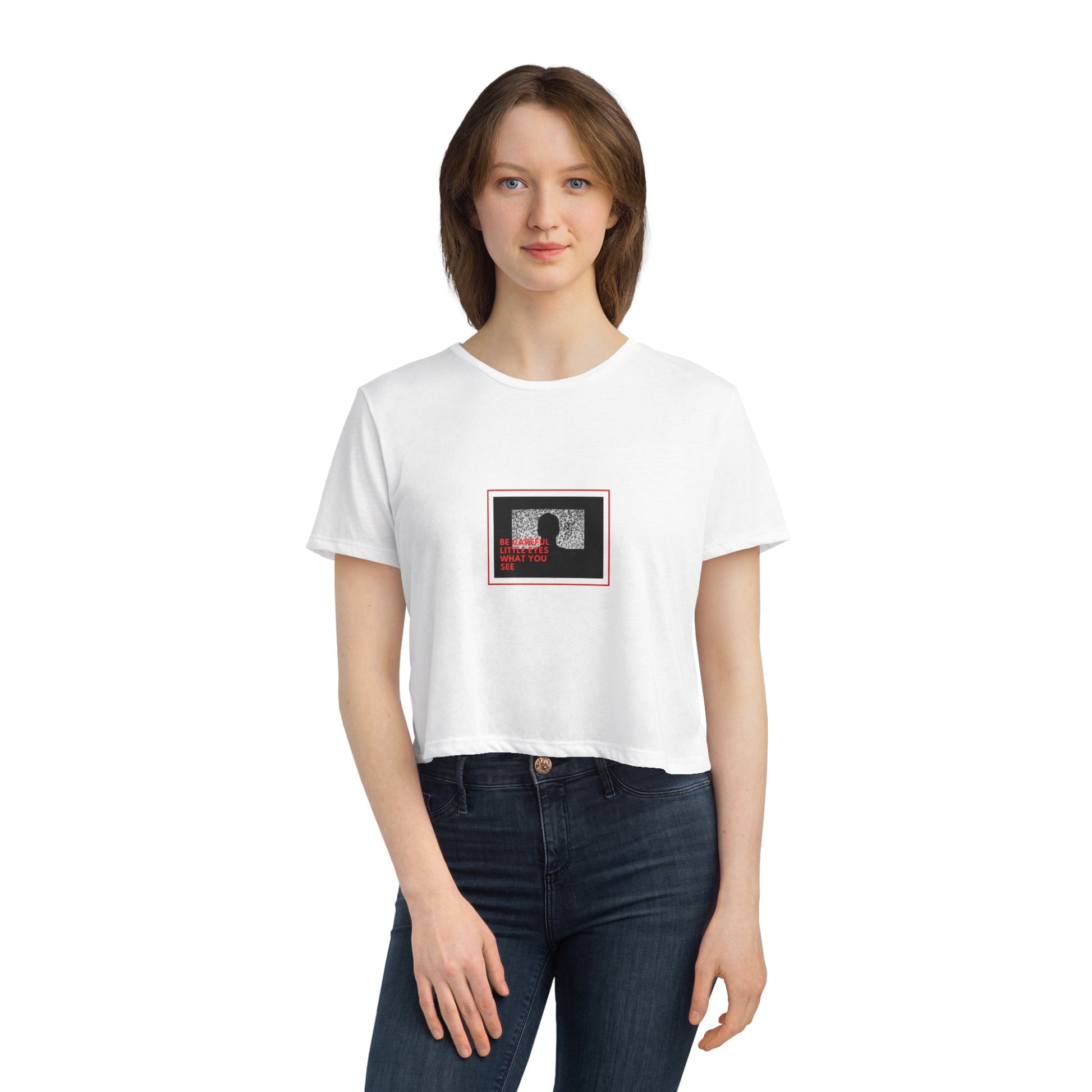 'Be Careful Little Eyes' Women's Flowy Cropped Tee