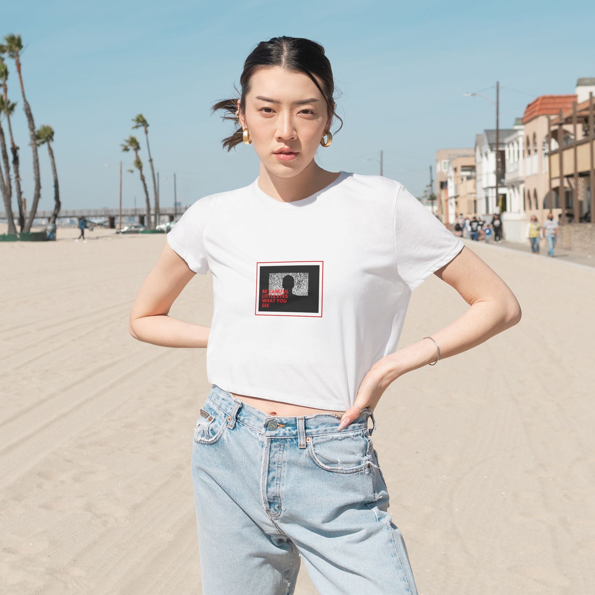 'Be Careful Little Eyes' Women's Flowy Cropped Tee