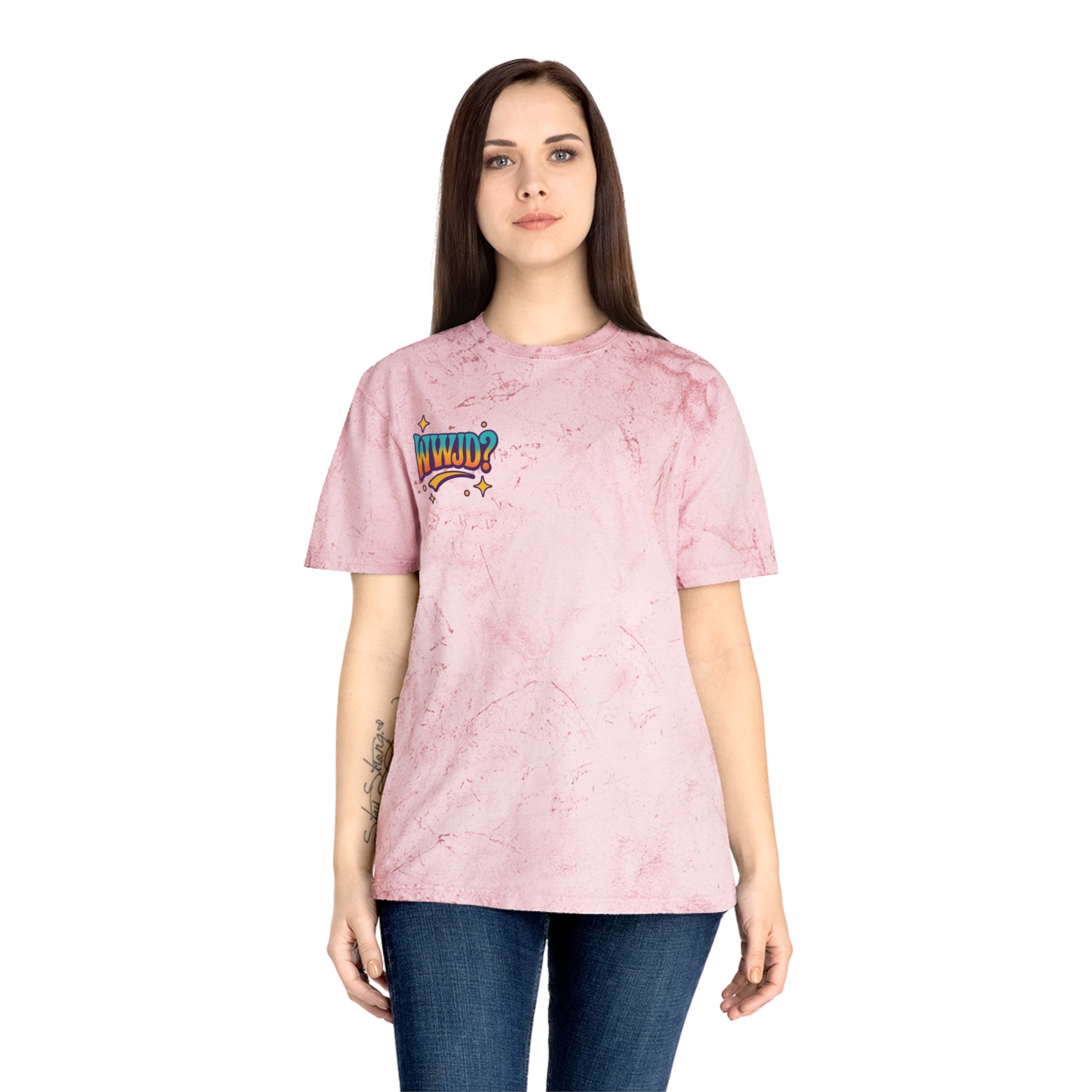 'WWJD?' Color Blast Unisex Tee: Vibrant Vibes for Fun & Friendship, Summer Style, Festival Fashion, Gift Idea, WWJD? Design