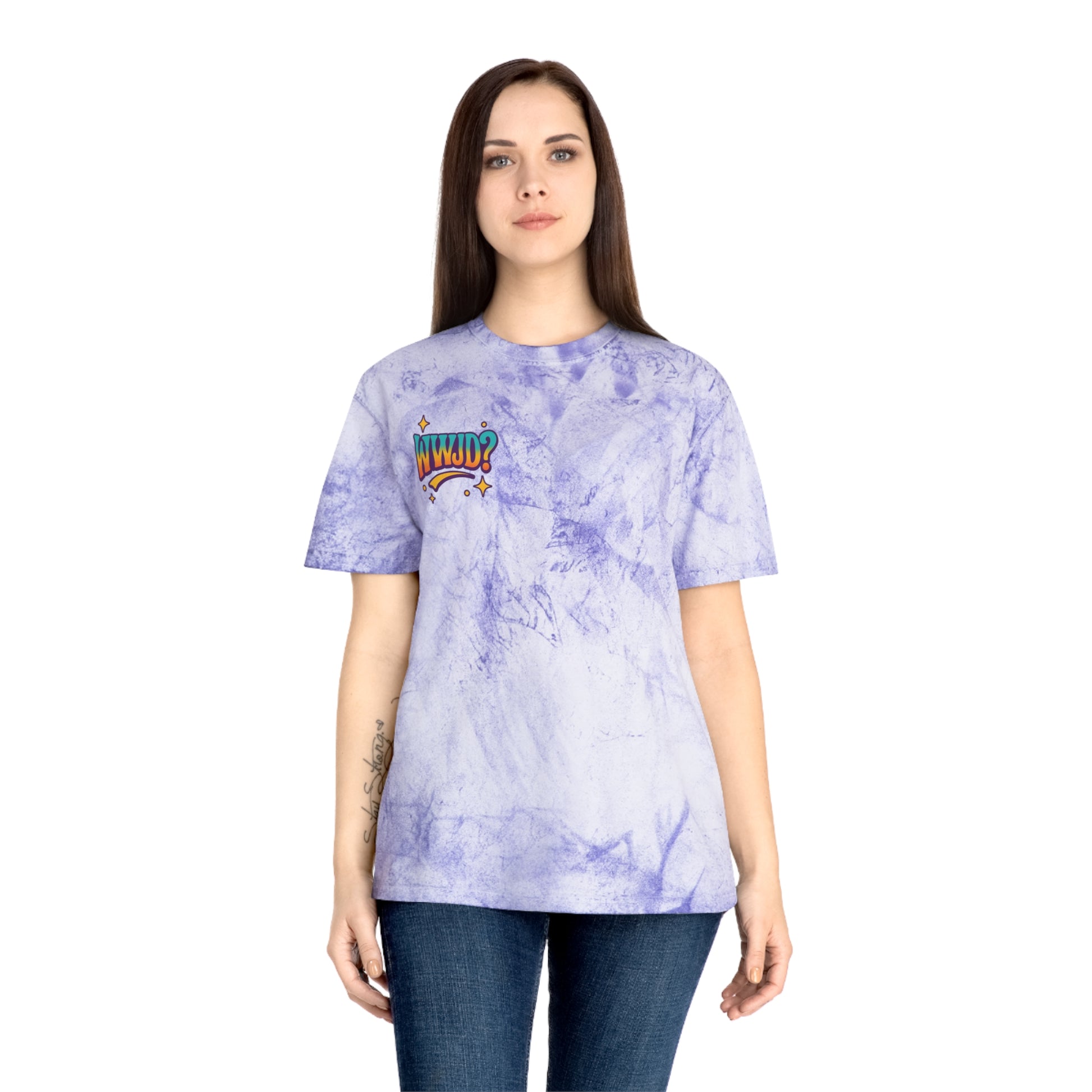 'WWJD?' Color Blast Unisex Tee: Vibrant Vibes for Fun & Friendship, Summer Style, Festival Fashion, Gift Idea, WWJD? Design
